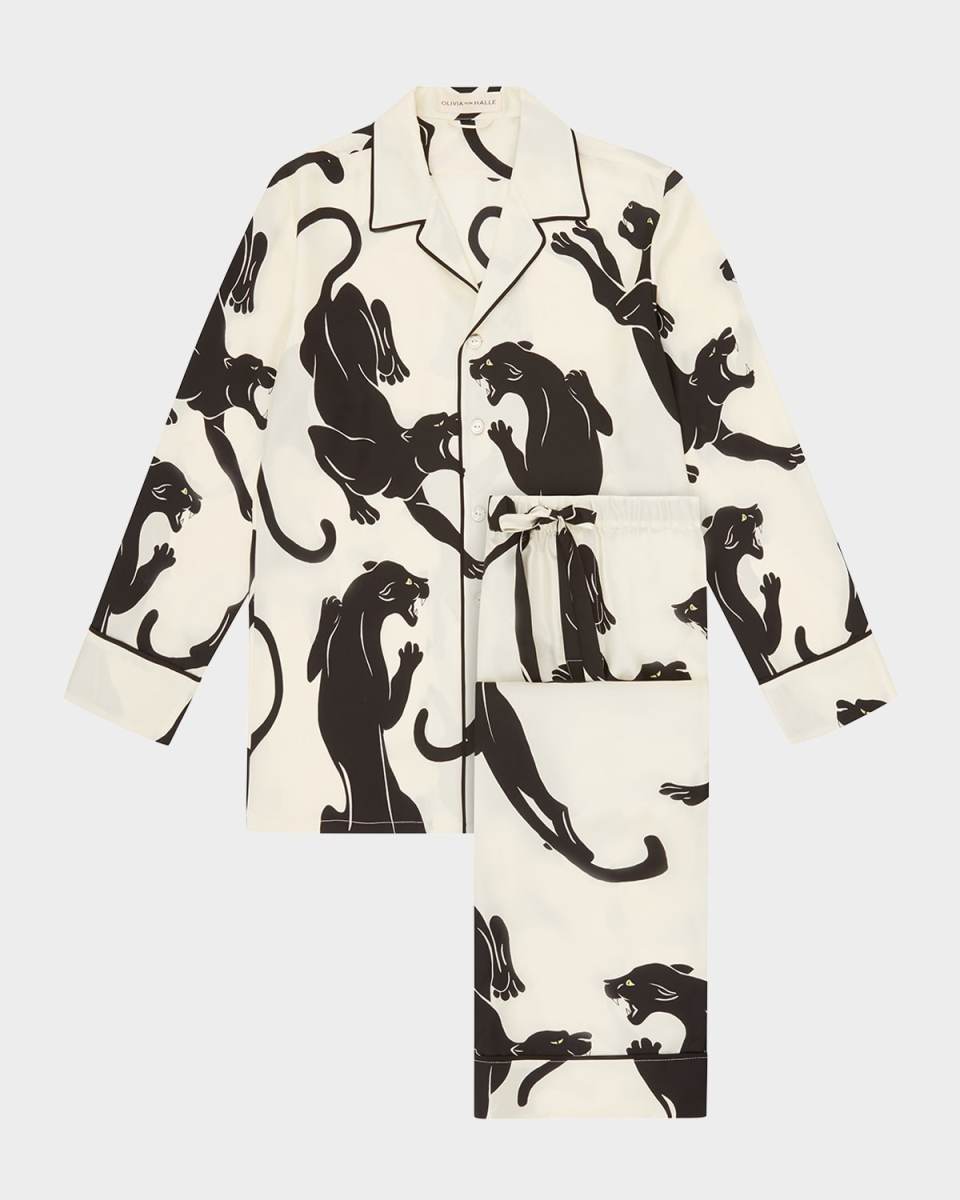 Yves Panther-Print Silk Pajama Set